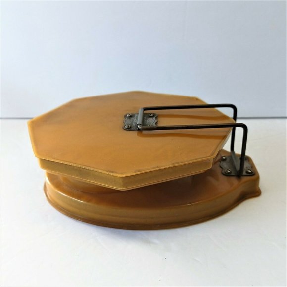 Vintage Vanity 6.5" Folding Mirror & Powder Box (no lid) celluloid amber color - Picture 5 of 6